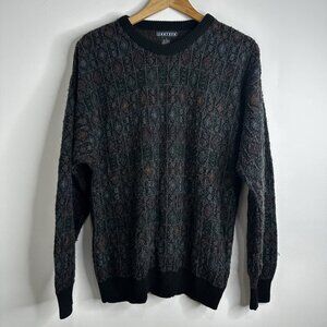 Vtg Jantzen Sweater Mens L Black Multicolor Textured Knit‎ Crewneck Grunge 90s